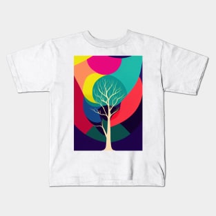 Vibrant Colored Whimsical Minimalist Lonely Tree - Abstract Minimalist Bright Colorful Nature Poster Art of a Leafless Branches Kids T-Shirt